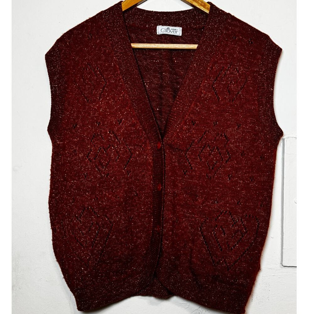 Vintage Our Clover Burgundy Shimmer Knit Sweater Vest No Size Tag